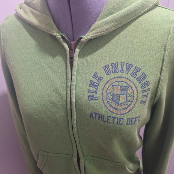 Pink Univ Green Zipper Front Sweatshirt. Size Small - Picture 3 of 9